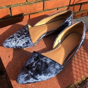 Blue Velvet Pointed Toe Flats